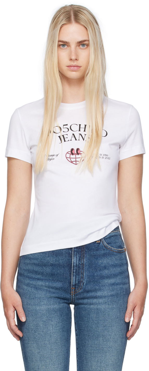 T-shirt Moschino Printed Globe Logo T-Shirt Hvid | 242K10703