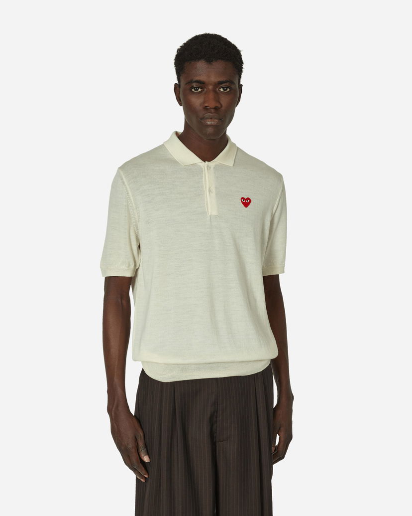 Polo skjorte Comme des Garçons Red Heart Polo Sweater Off White Hvid | P1N094 6