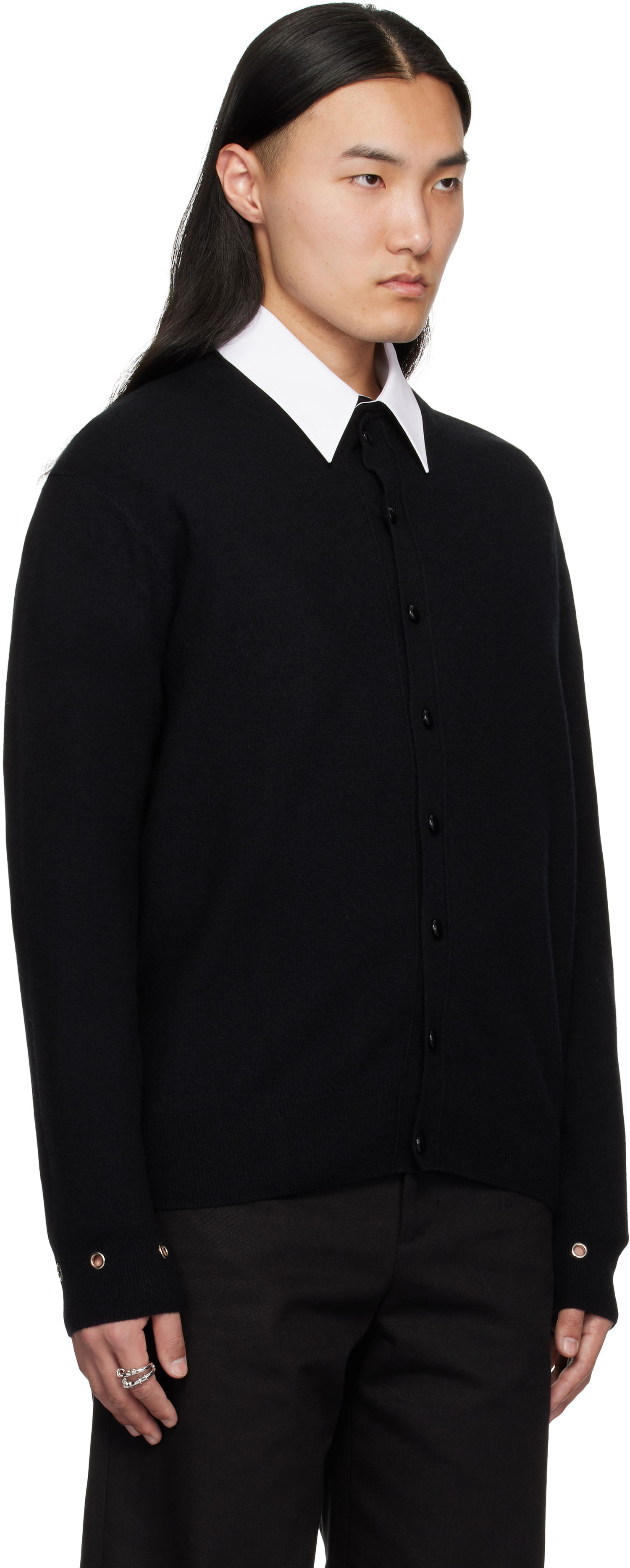 Sweater We11done We11done Eyelet Detail Cardigan Sort | WD-KC0-25-617-U-BK, 1