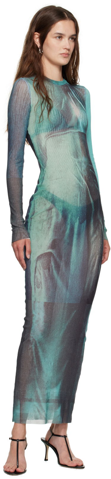 Kjole Jean Paul Gaultier Jean Paul Gaultier 'The Long Water' Mesh Maxi Dress Turkis | 25/03-W-DR027-M004P-5557, 3