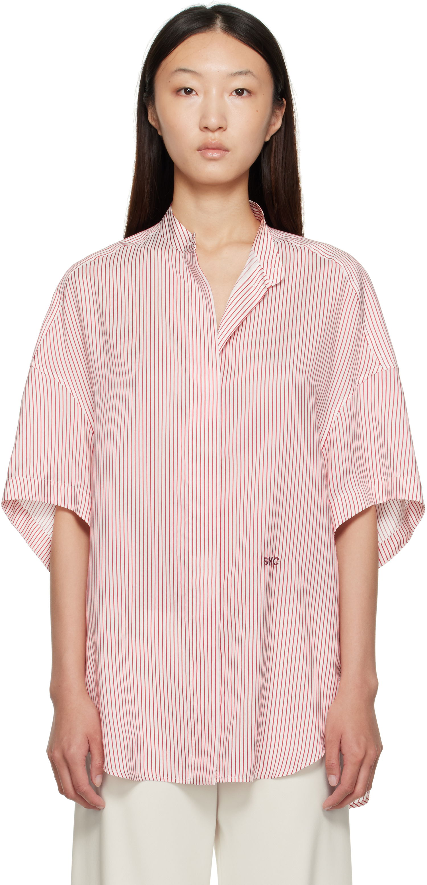 Skjorte Stella McCartney Stella McCartney Striped Short Sleeve Shirt Rød | 6201683FR210, 0