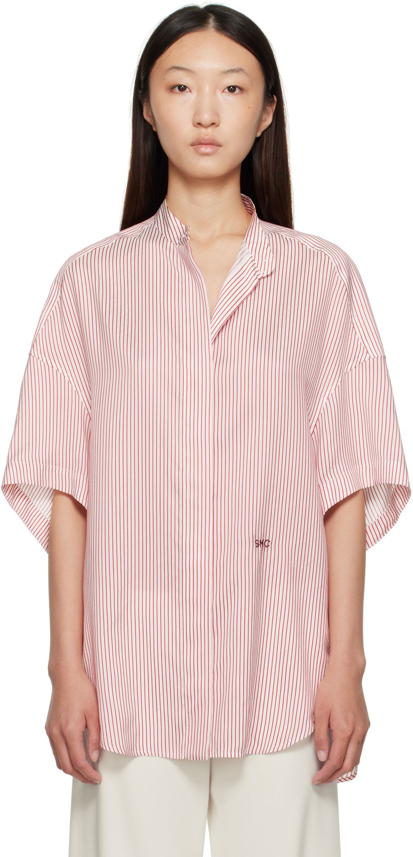 Skjorte Stella McCartney Stella McCartney Striped Short Sleeve Shirt Rød | 6201683FR210
