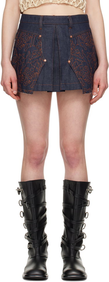 Nederdel Andersson Bell Andersson Bell Embroidered Pleated Denim Miniskirt Blå | apa795w, 0