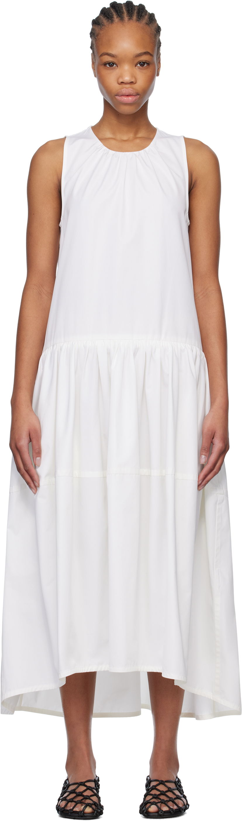Kjole Jil Sander Jil Sander Crew-Neck Midi Dress Hvid | J02CT0452_J45002