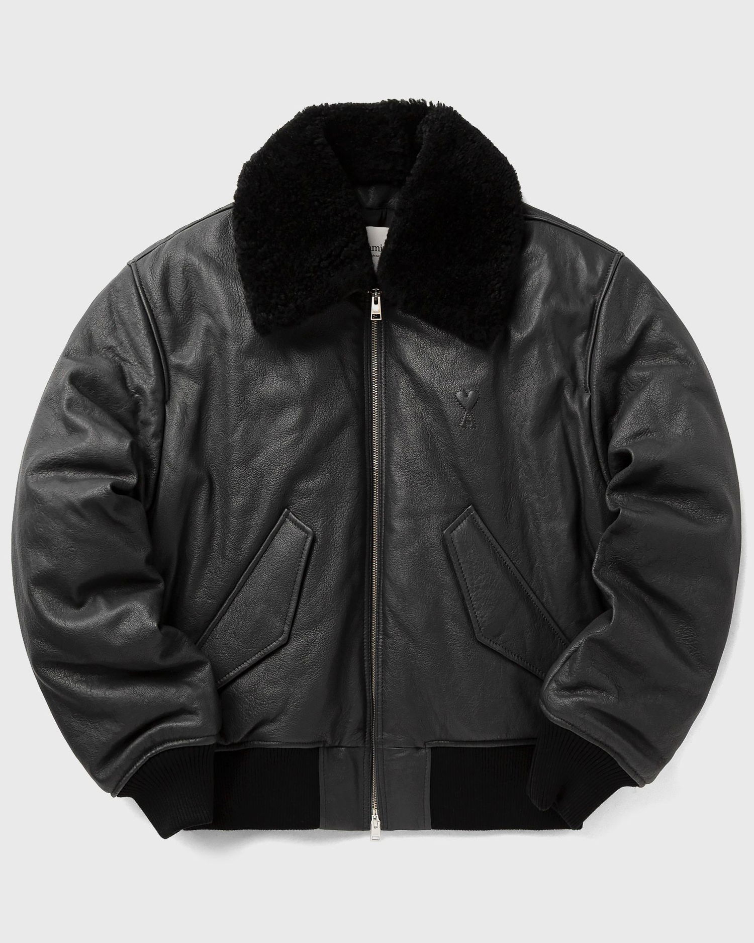 Bomberjakke AMI Leather Bomber Jacket with Shearling Collar Sort | HJK857.LH0044-020, 0