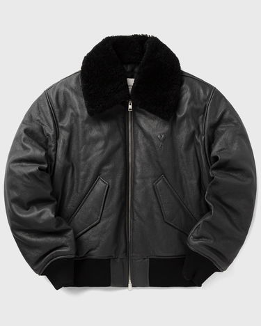Bomberjakke AMI Leather Bomber Jacket with Shearling Collar Sort | HJK857.LH0044-020, 0