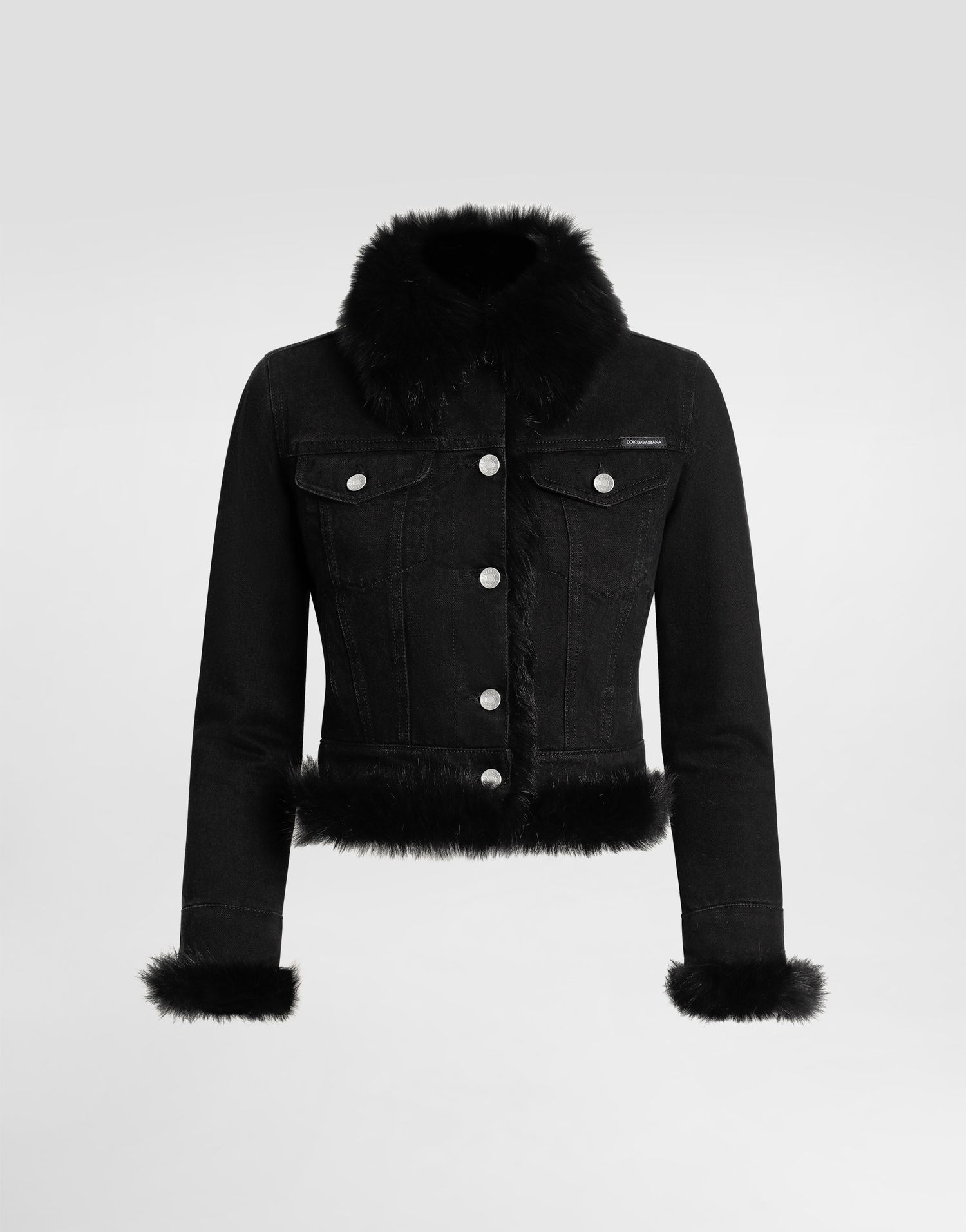 Jakke Dolce & Gabbana Dolce & Gabbana Fur-Lined Denim Jacket Sort | F9S97ZG8OD8S9001, 0