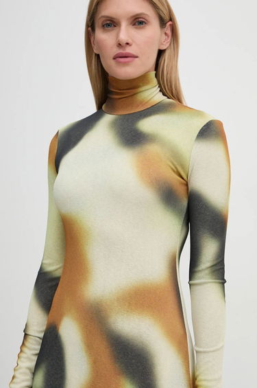 Kjole Nanushka Maxi Abstract Print Turtleneck Dress Beige | NW24FWDR32976, 3