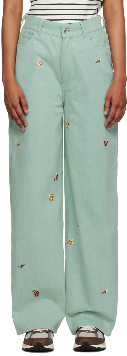 Jeans YMC YMC Embroidered Papa Jeans Grøn | Q4UAF, 0