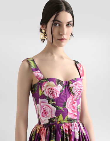 Kjole Dolce & Gabbana Dolce & Gabbana Rose Print Cotton Midi Dress Lilla | F6ZT1THS5TDHP5IG, 3