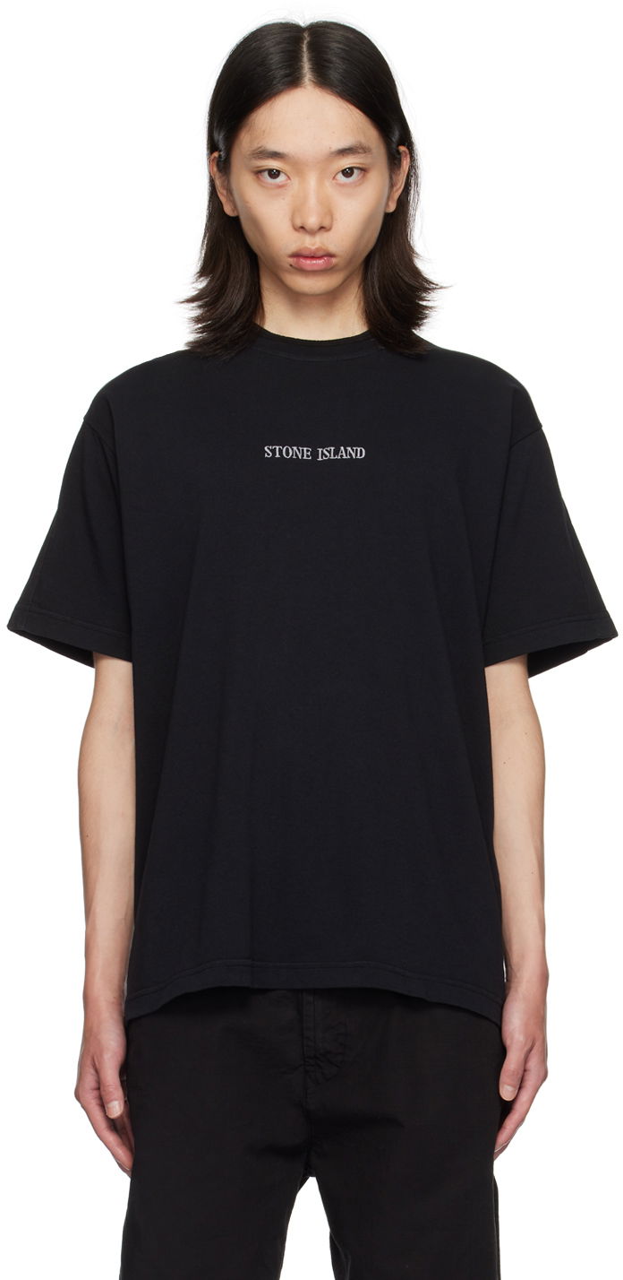 T-shirt Stone Island Black Embroidered-Logo T-Shirt Sort | 811520479, 0