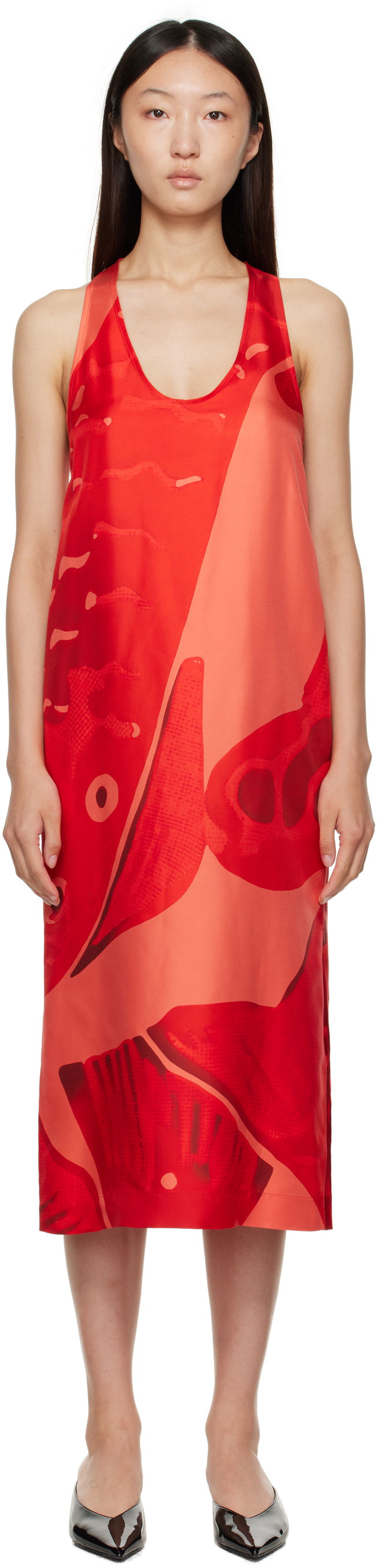 Kjole FERRAGAMO Ferragamo Fish Print Silk Maxi Dress Rød | 783737