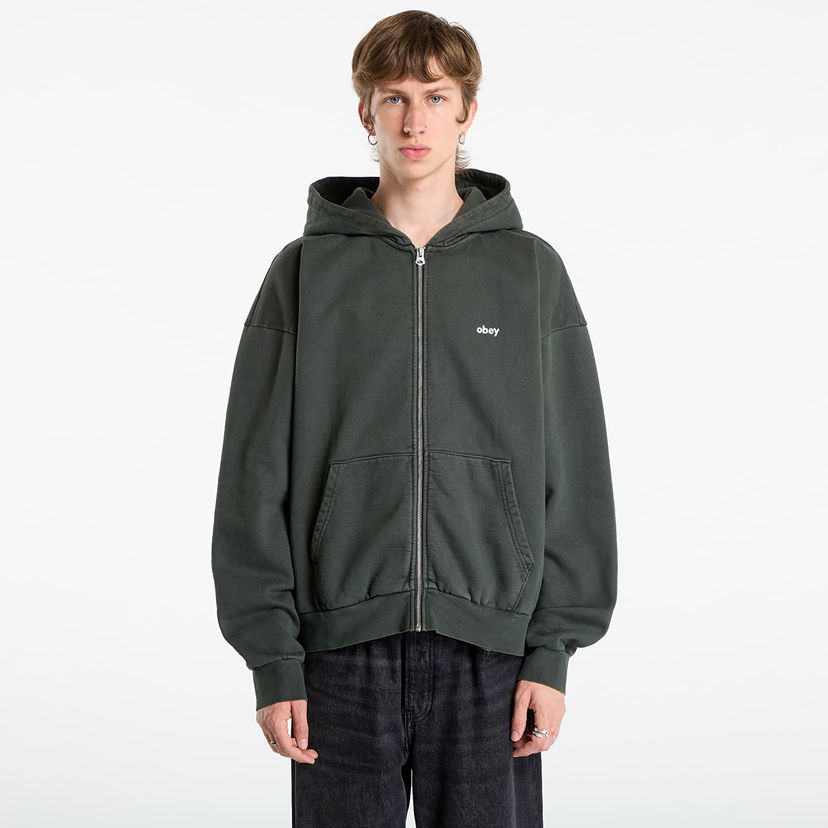 Sweatshirt OBEY OBEY Lowercase Pigment Zip Hoodie Grøn | 112460019-PBA