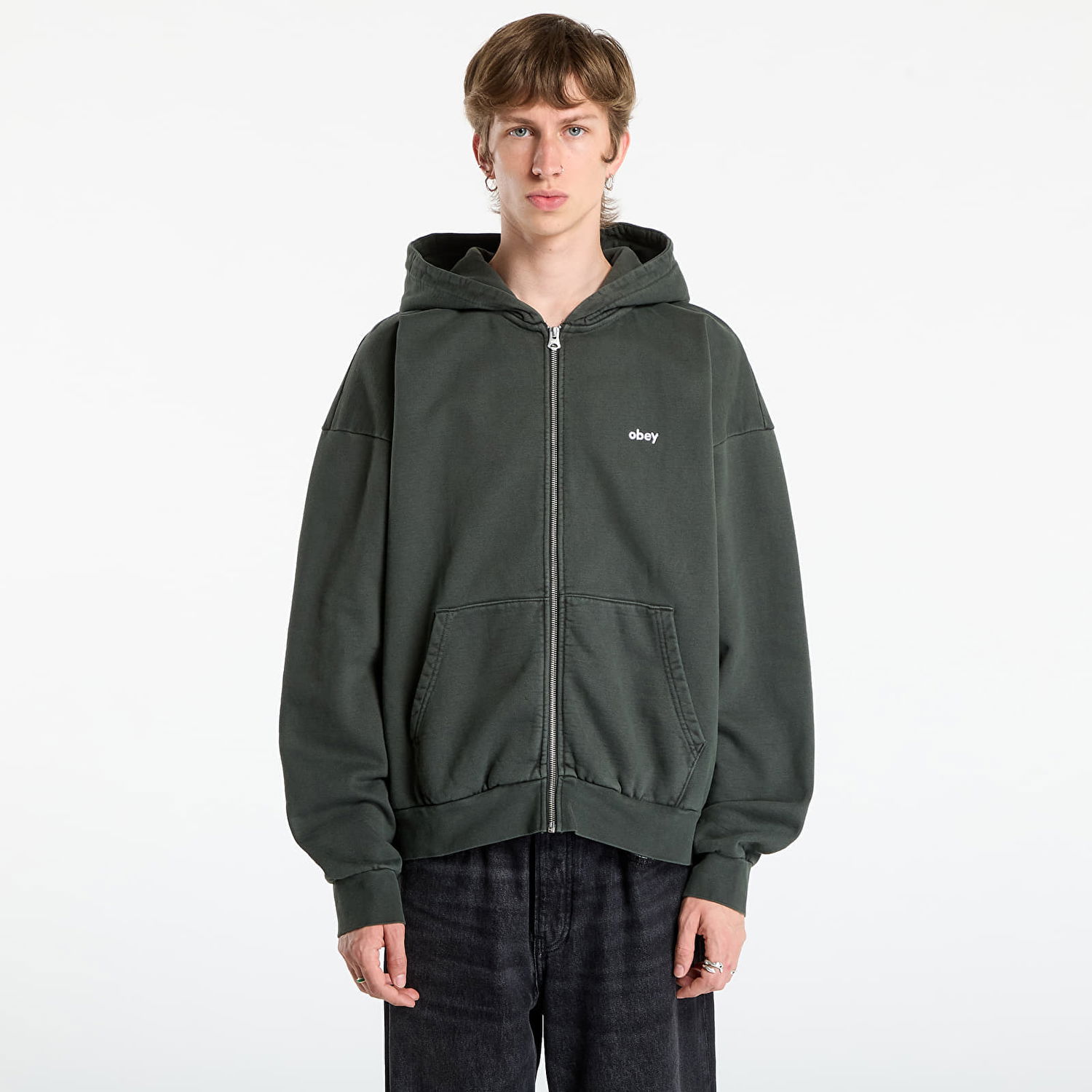 Sweatshirt OBEY OBEY Lowercase Pigment Zip Hoodie Grøn | 112460019-PBA, 0