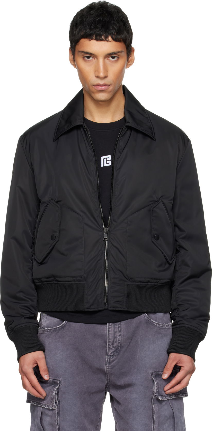 Bomberjakke Balmain Big Stamp Bomber Jacket Sort | FH1TFA50XL24