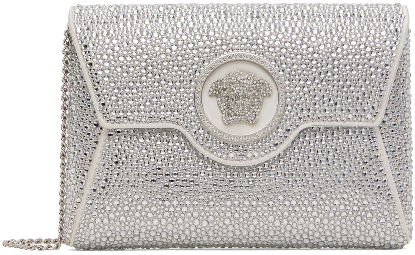 Håndtaske Versace Crystal Embellished Envelope Clutch Bag Hvid | 1003018_1A06487_1W00P