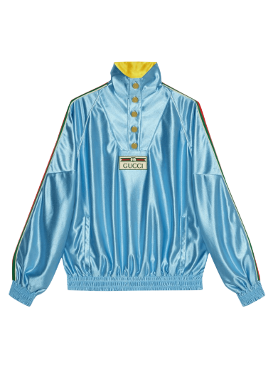 Sweatshirt Gucci Shiny Jersey Sweatshirt With Web Blå | 653372 XJDE6 4670