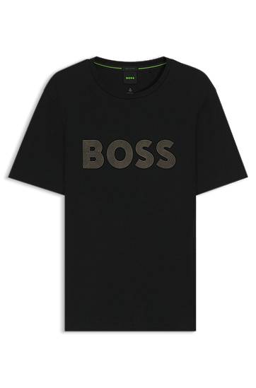 T-shirt BOSS Pima-Cotton T-Shirt with Gloss BOSS Logo Sort | 50543796, 0