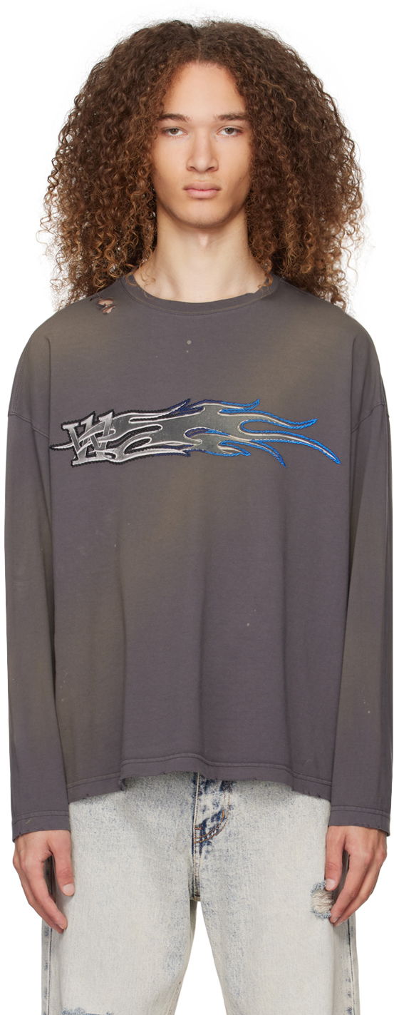 T-shirt We11done We11done Faded Long Sleeve T-Shirt Grå | WD-TT0-24-752-U-CH