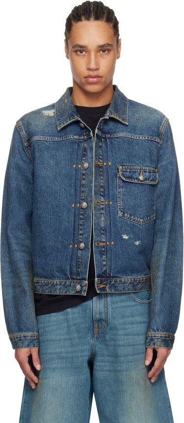 Jakke Palm Angels Palm Angels Curved Logo Denim Jacket Blå | PMYE055S25DEN0014540, 0