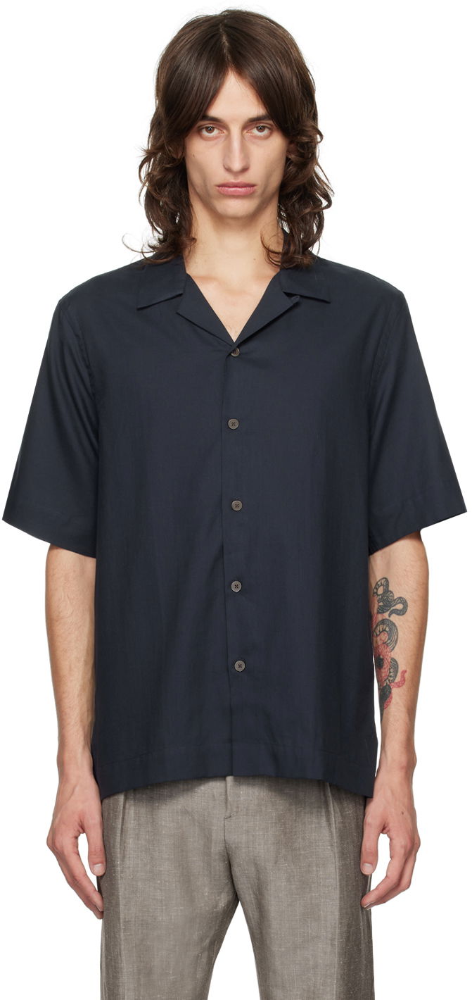 Skjorte Paul Smith Paul Smith Short Sleeve Button-Down Shirt Mørkeblå | M1R-905U-N02417-49