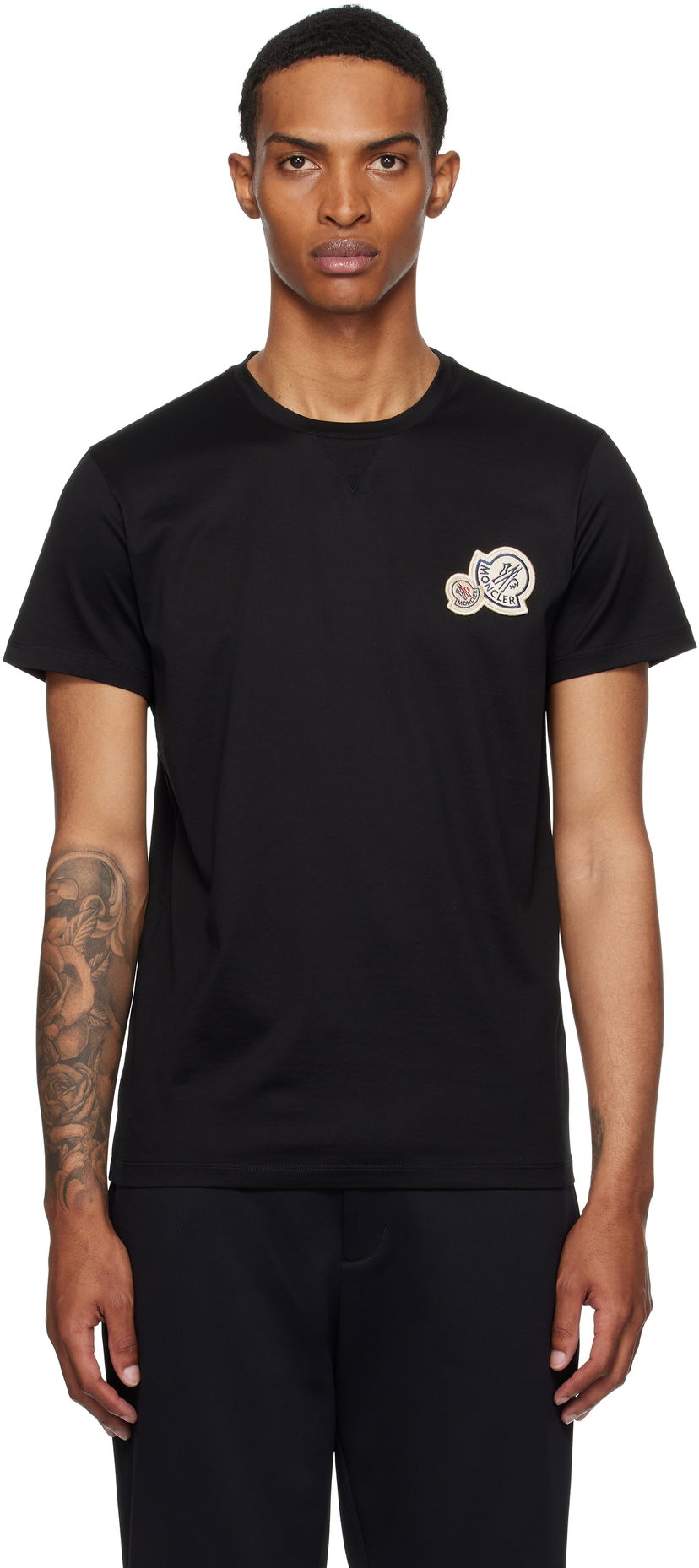 T-shirt Moncler Moncler Double Logo Patch Cotton T-Shirt Sort | K20918C000358390Y