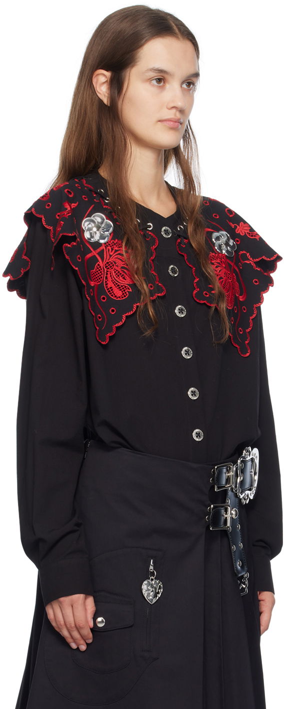 Skjorte Chopova Lowena Marlin Embroidered Detachable-Collar Shirt Sort | 2243, 1