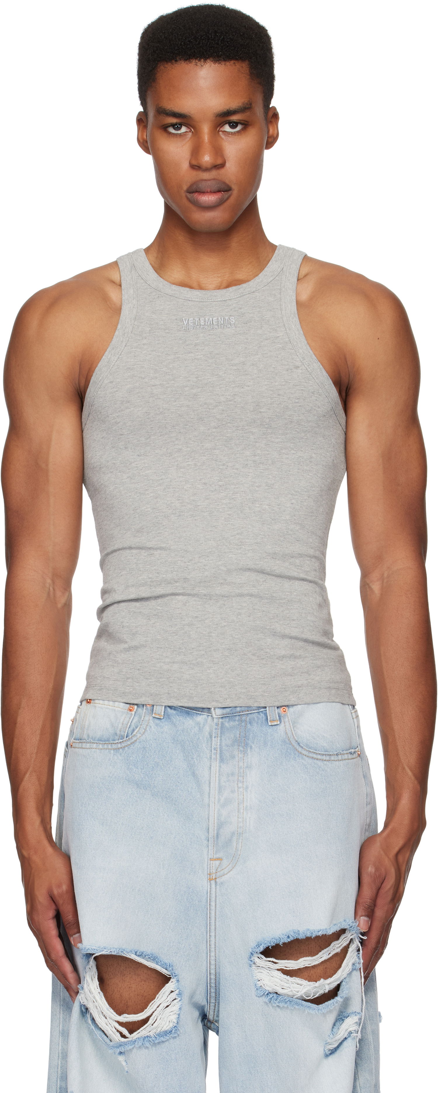 Tanktop VETEMENTS Embroidered Logo Tank Top Grå | UA66TO620G, 0