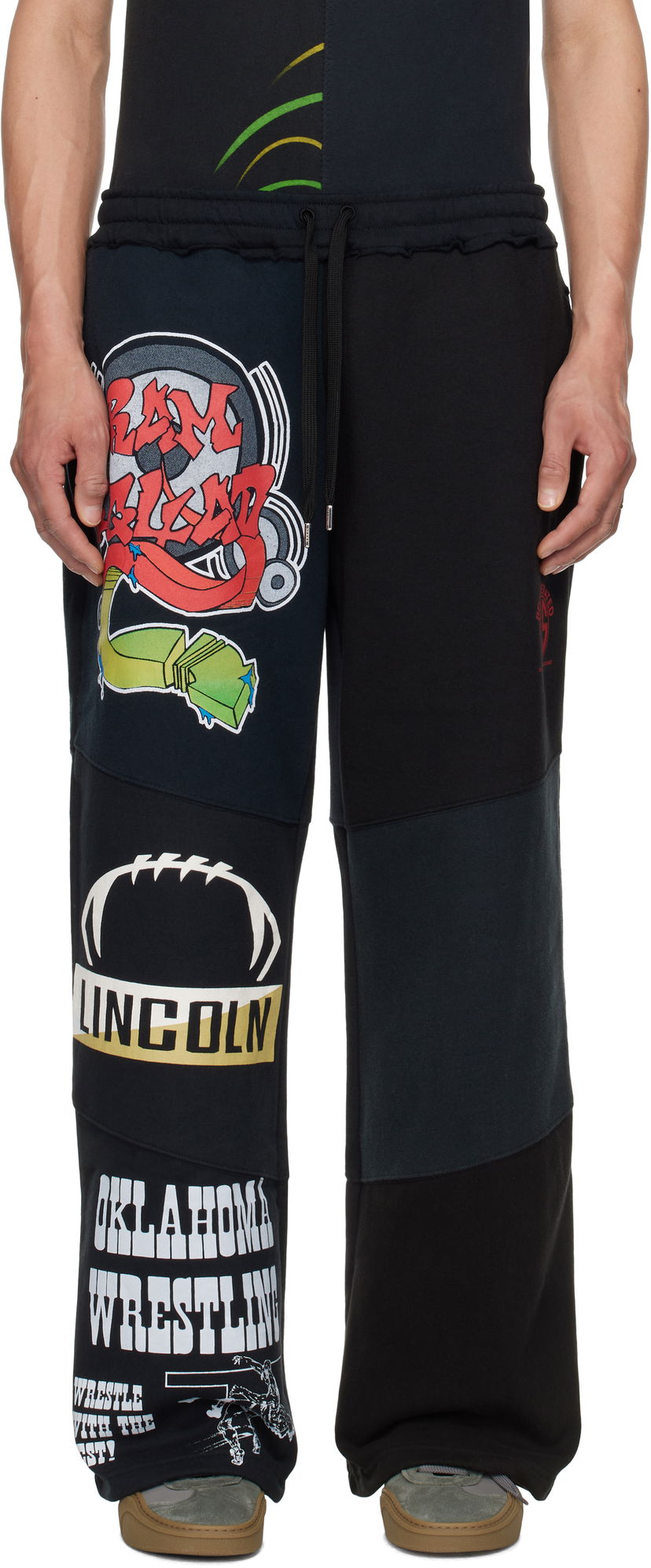 Joggingbukser Marine Serre Marine Serre Regenerated Graphic Patchwork Sweatpants Sort | UPA051B UJER0007