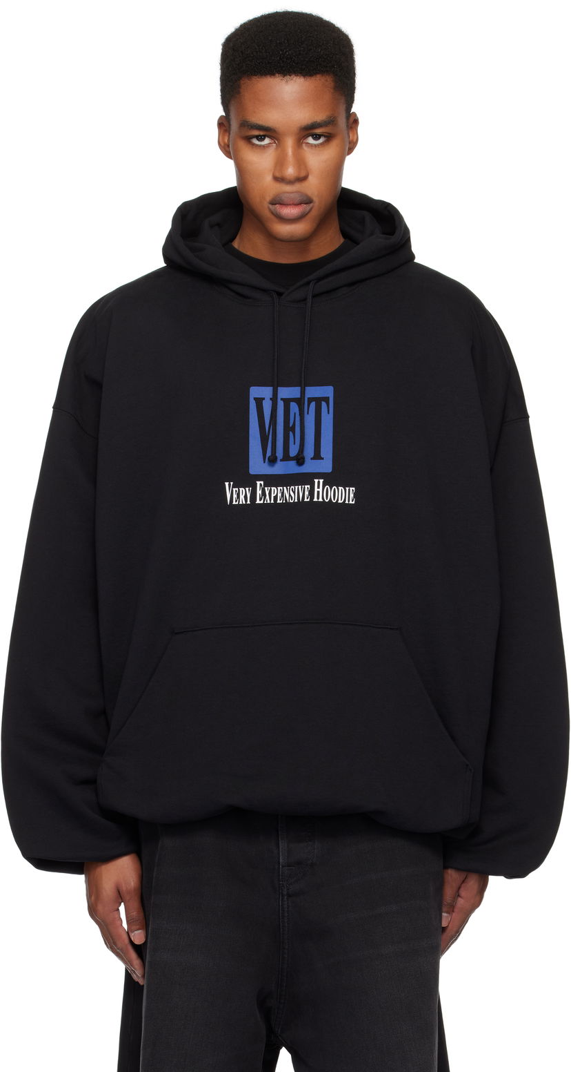 Sweatshirt VETEMENTS 'VET' Cropped Boxy Hoodie Sort | UA66HD640B