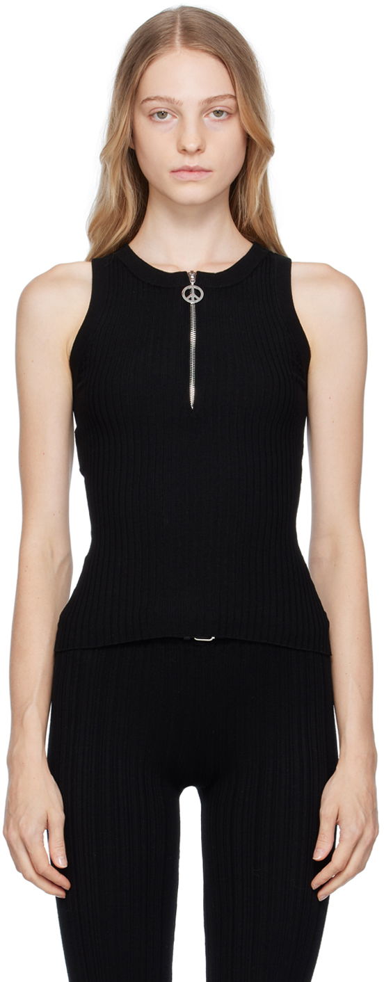 Tanktop Moschino Moschino Jeans Half-Zip Ribbed Knit Tank Top Sort | 881 8711