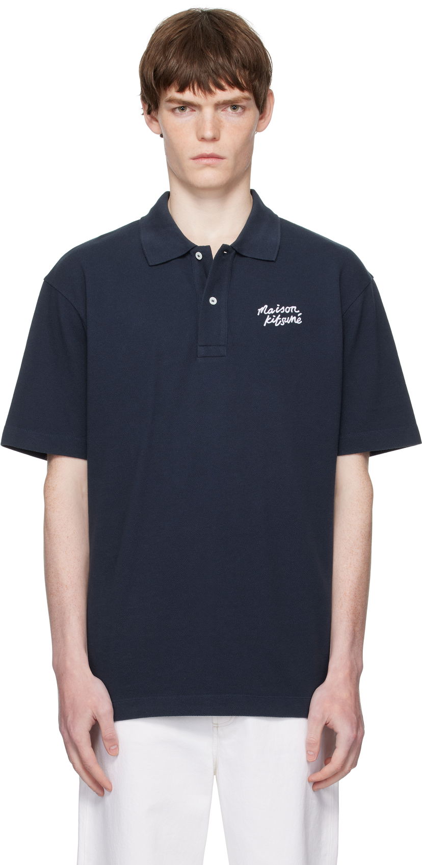 Polo skjorte MAISON KITSUNÉ Handwriting Comfort Polo Mørkeblå | MM00201KP0001