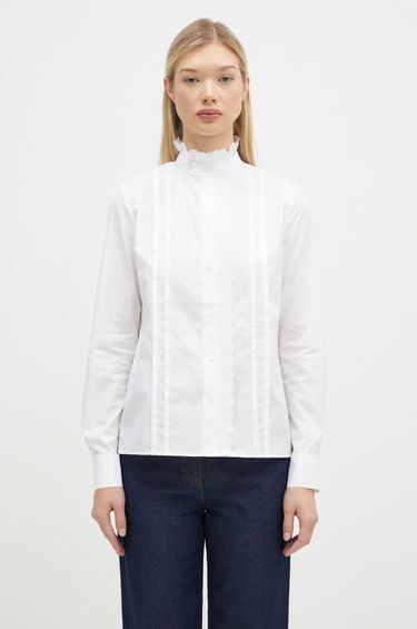 Skjorte MAISON KITSUNÉ Maison Kitsuné Craft Embroidery Stand Collar Shirt Hvid | NW00414WC5010, 0