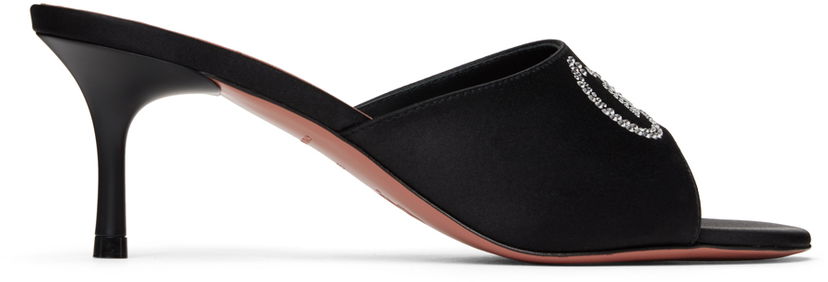 Tilbehør Amina Muaddi Amina Muaddi 'Bella' 60 Heeled Sandals Sort | BELLA SLIPPER 60 BLOCK SATIN