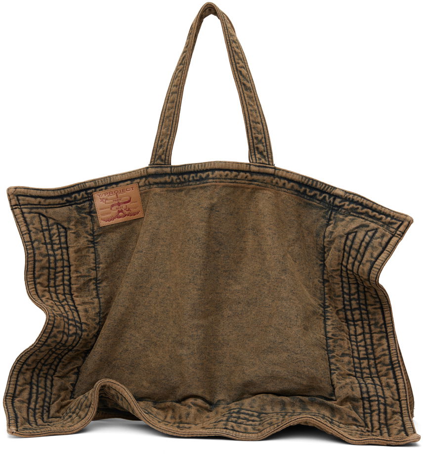 Mulepose Y/PROJECT Beige Maxi Wire Cabas Denim Tote Brun | 620BA005, 0
