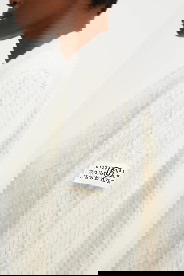 Sweater Maison Margiela V-neck Cable Knit Wool Blend Sweater Hvid | S62HN0008.M13195.102, 3