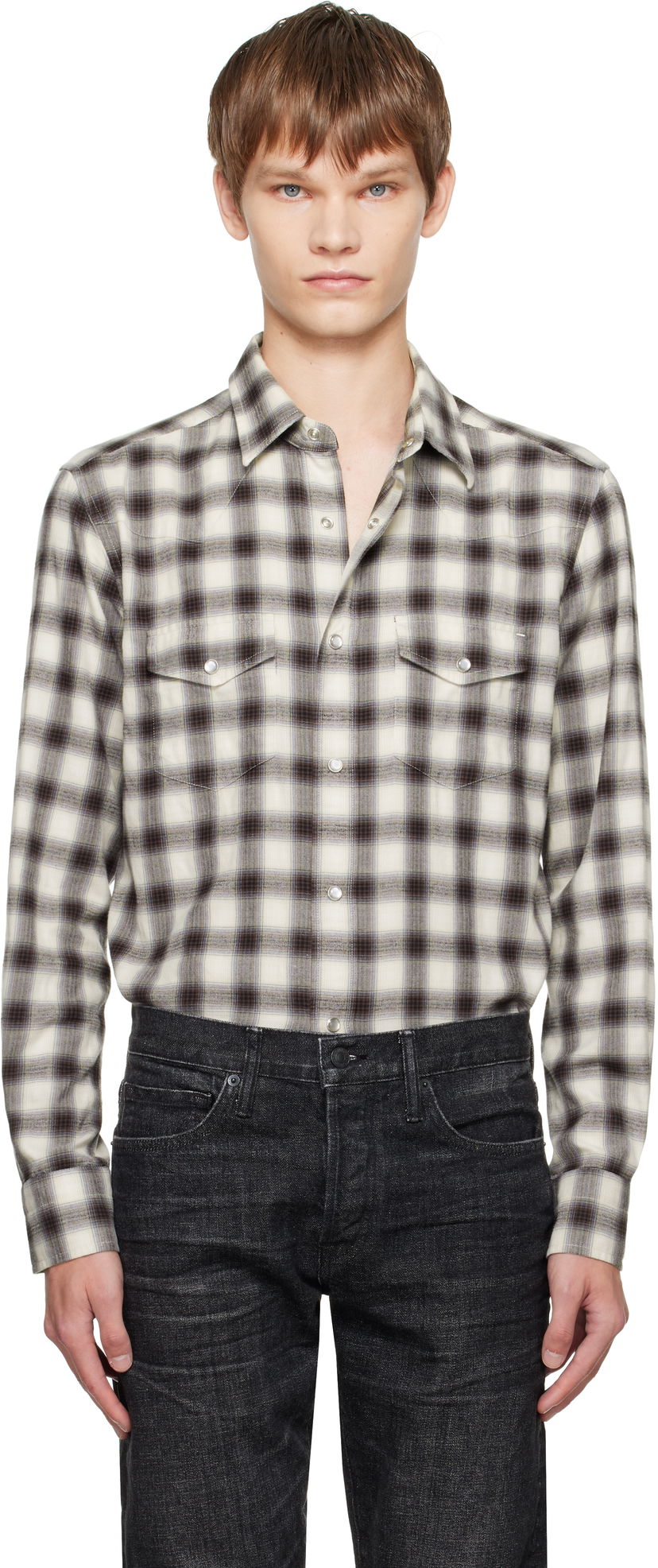 Skjorte Tom Ford TOM FORD Check Western Shirt Beige | HDS001-FMC241