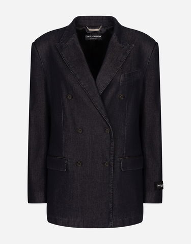 Jakke Dolce & Gabbana Double-breasted Silk And Cotton Denim Jacket Blå | F2941DG8LW8S9001, 0