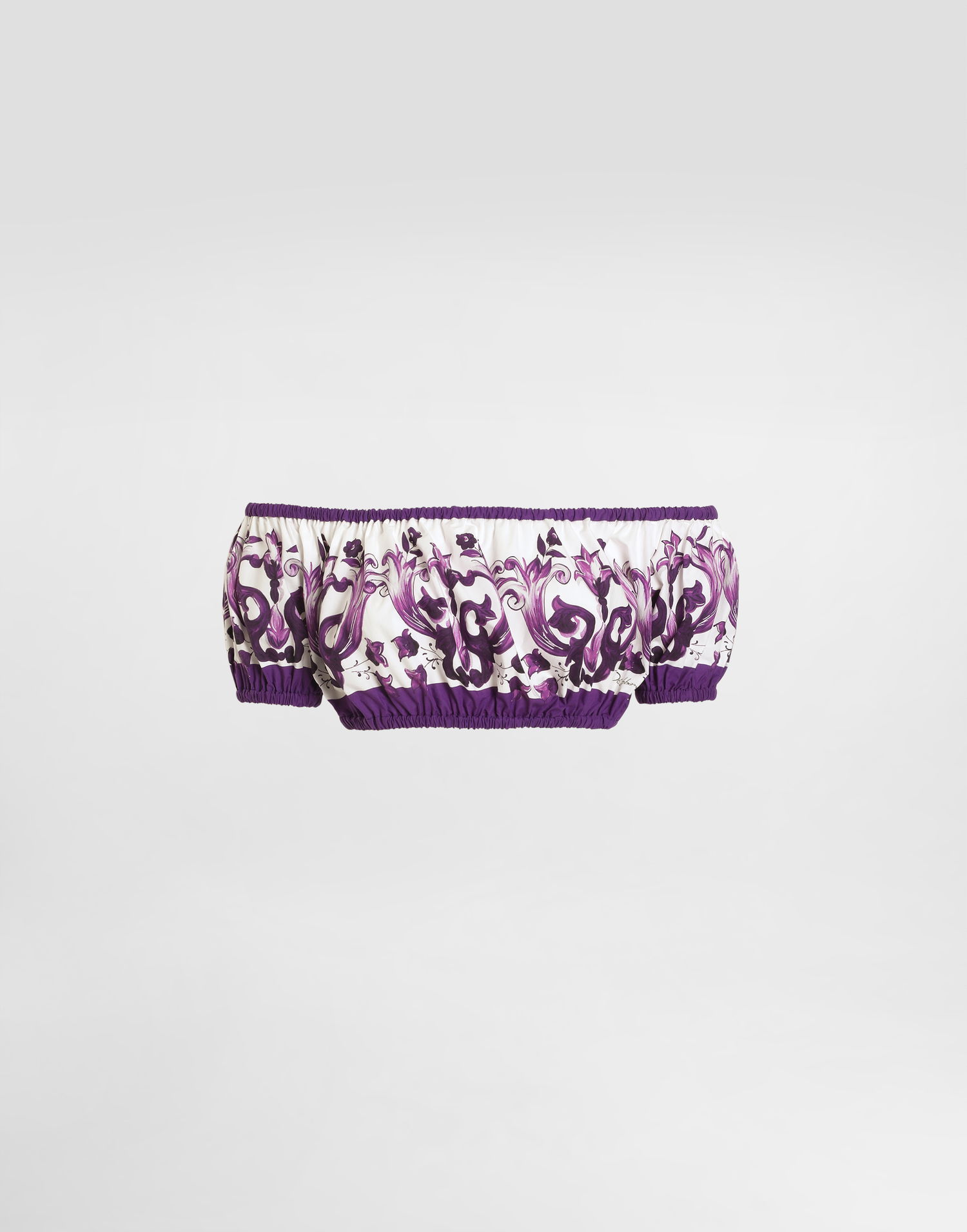 Crop top Dolce & Gabbana Dolce & Gabbana Majolica Print Poplin Off-Shoulder Top Lilla | F755RTHH5EQI23TN, 0