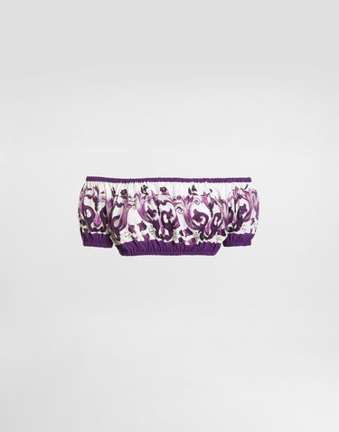 Crop top Dolce & Gabbana Dolce & Gabbana Majolica Print Poplin Off-Shoulder Top Lilla | F755RTHH5EQI23TN, 0