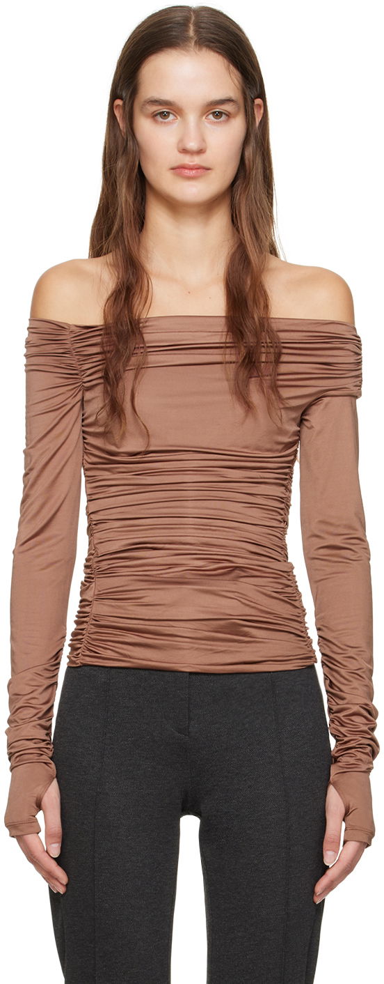 T-shirt Helmut Lang Ruched Long Sleeve Top Brun | N10HW513
