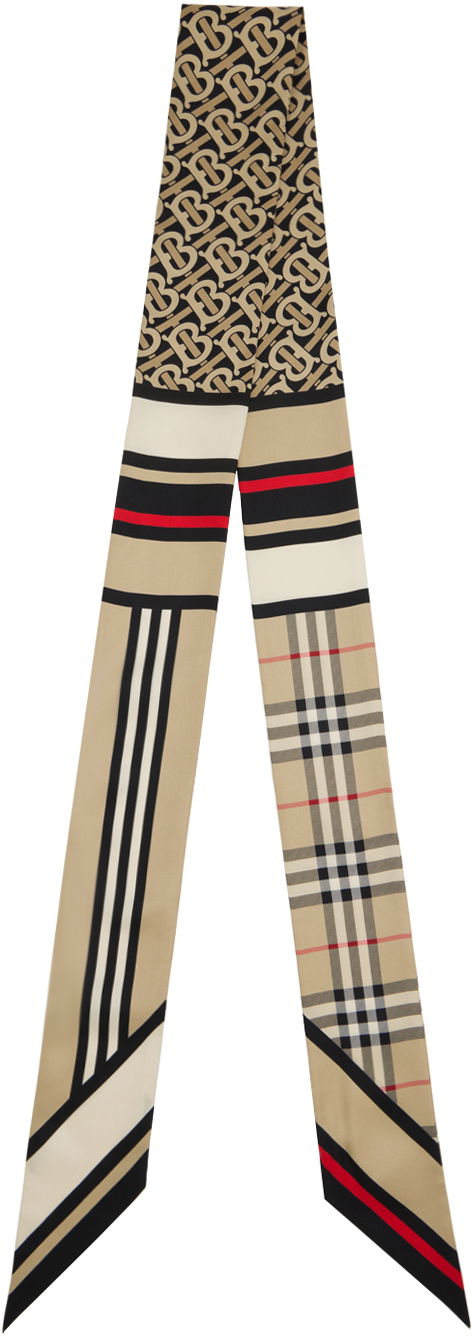 Tørklæde Burberry Skinny Montage Silk Scarf Beige | 8037017