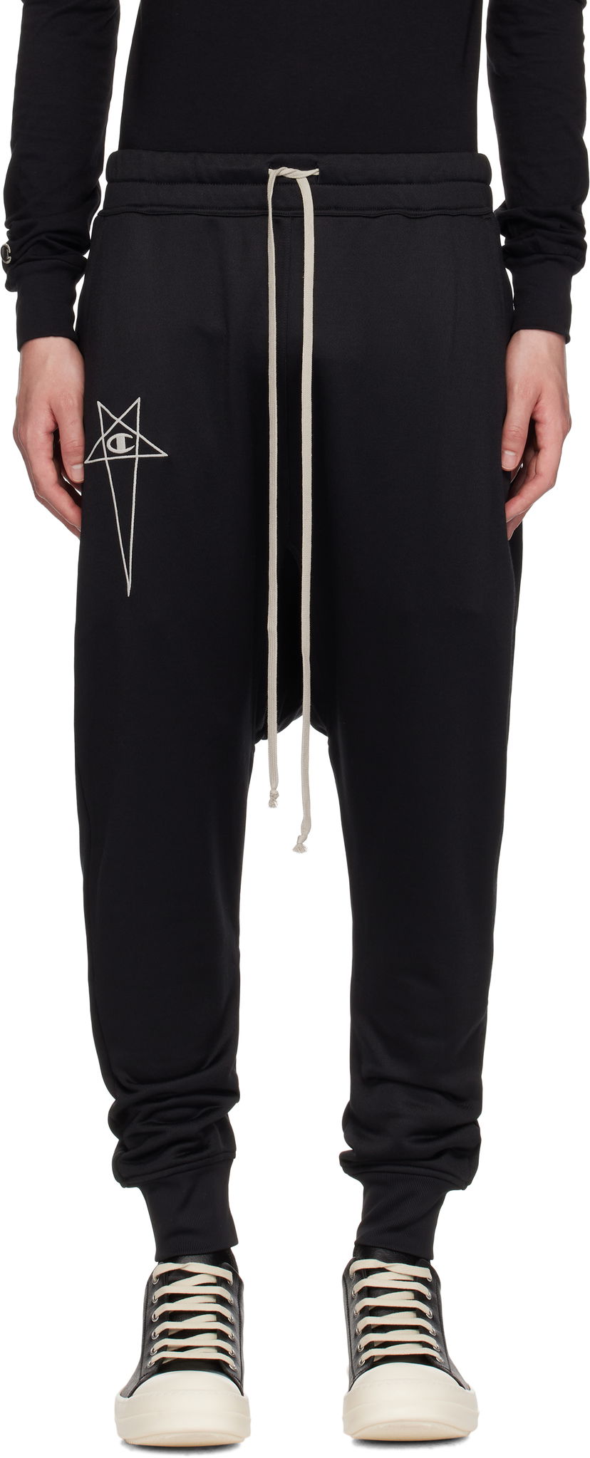 Joggingbukser Rick Owens Rick Owens Champion Edition Prisoner Drawstring Sweatpants Sort | CM01E1689 CHJS SHINY SWEAT JERSE