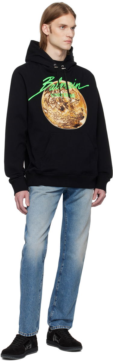 Sweatshirt Balmain Balmain Universe Logo and Planet Print Hoodie Sort | EH0JT047GE78, 3