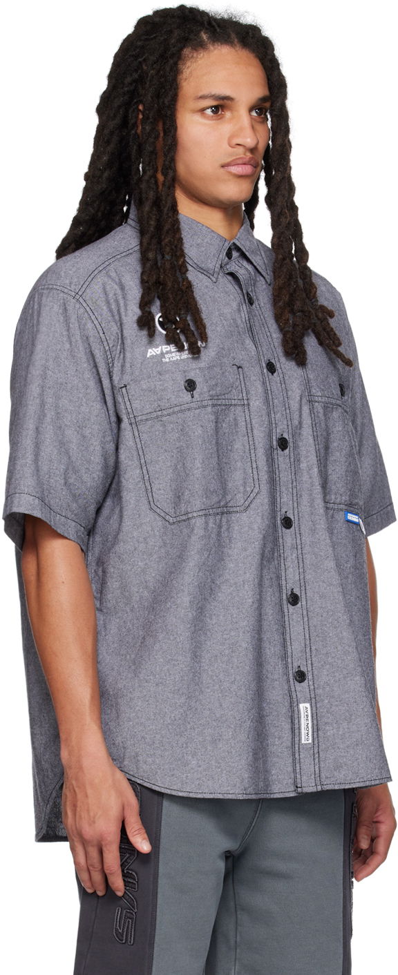 Skjorte AAPE by A Bathing Ape AAPE by A Bathing Ape Embroidered Shirt Grå | AAPSRM8436XXKBKX, 1