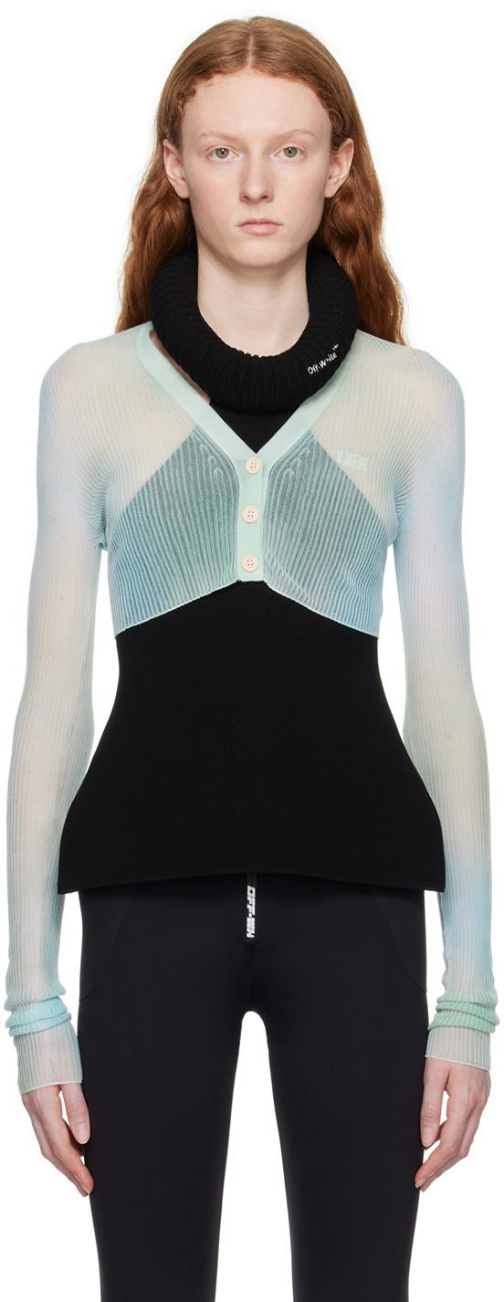 Sweater Off-White Off-White See-Through Knit Cardigan Turkis | OWHB035S23KNI0014001