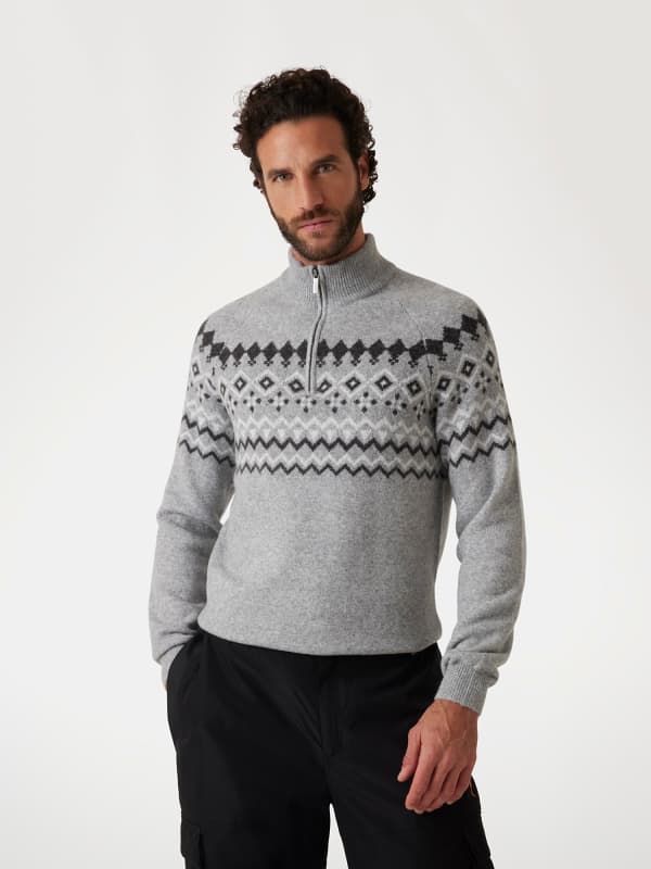 Sweater GUESS Guess Nordic Wool-Blend Half-Zip Sweater Grå | M4PR59Z3LQ0