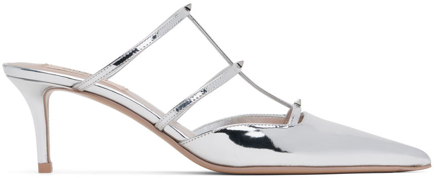 Sneakers og sko Valentino Garavani Silver Rockstud Wispy Calfskin 60mm Mules Hvid | 5W2S0JB1VNM, 0