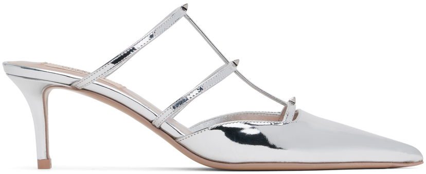 Sneakers og sko Valentino Garavani Silver Rockstud Wispy Calfskin 60mm Mules Hvid | 5W2S0JB1VNM