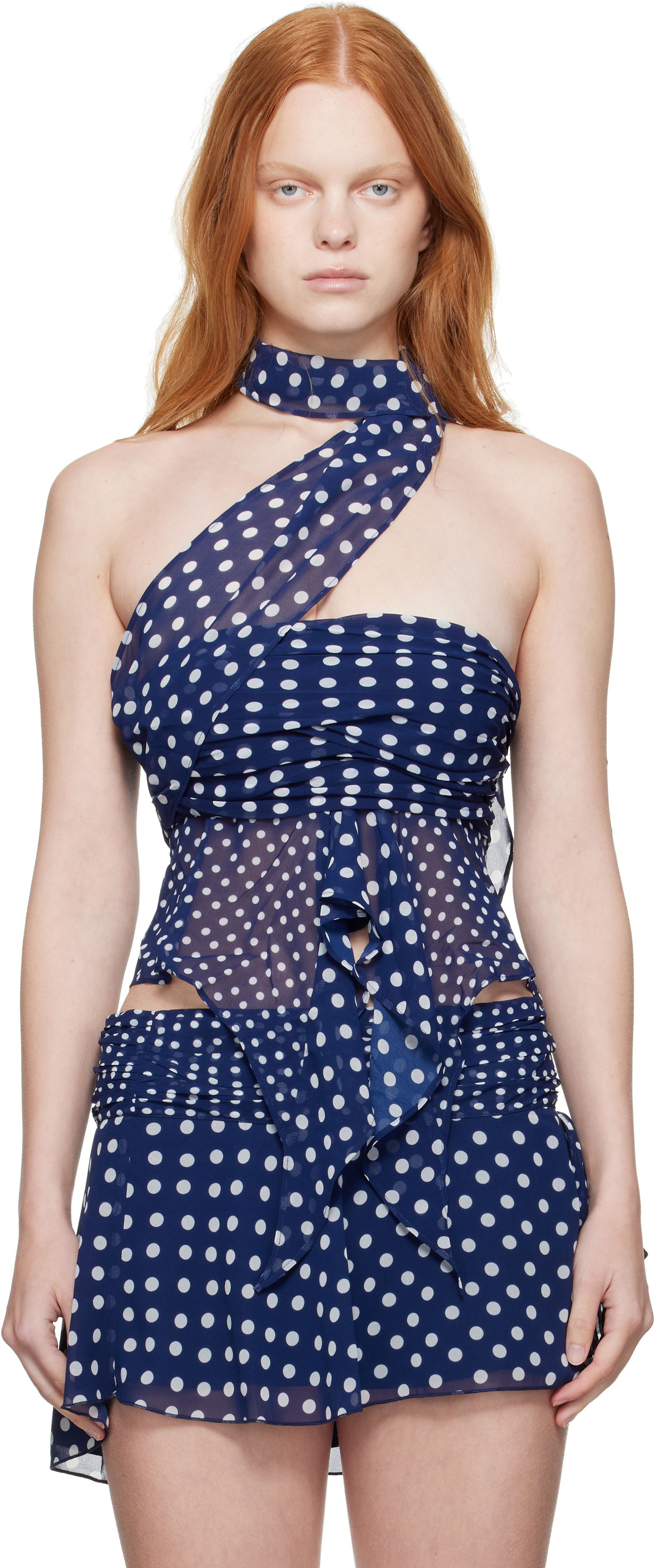 Tanktop GUIZIO Guizio Chiffon Polka Dot Wrap Top Blå | P25119W096, 0